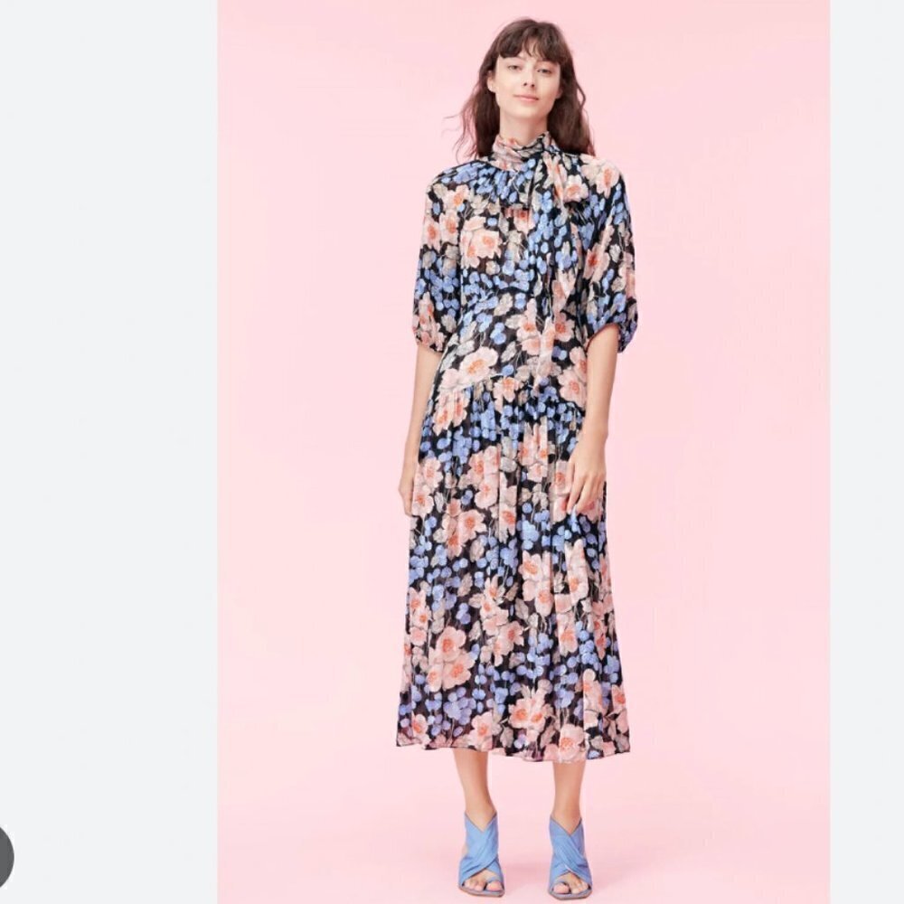 Rebecca Taylor Blush Rose Tie Neck Dress - size 2 , New-With-Tags - Picture 3 of 3